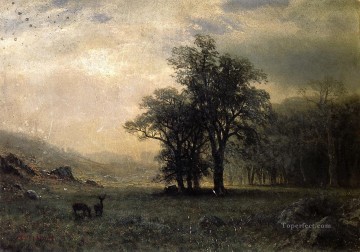 アルバート・ビアシュタット Painting - 風景の中の鹿 アルバート・ビアシュタット
